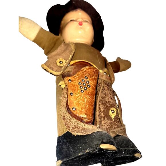 13" 1920s Antique Composition Head Sweet Cowboy Toddler Baby Boy - Picture 7 of 12